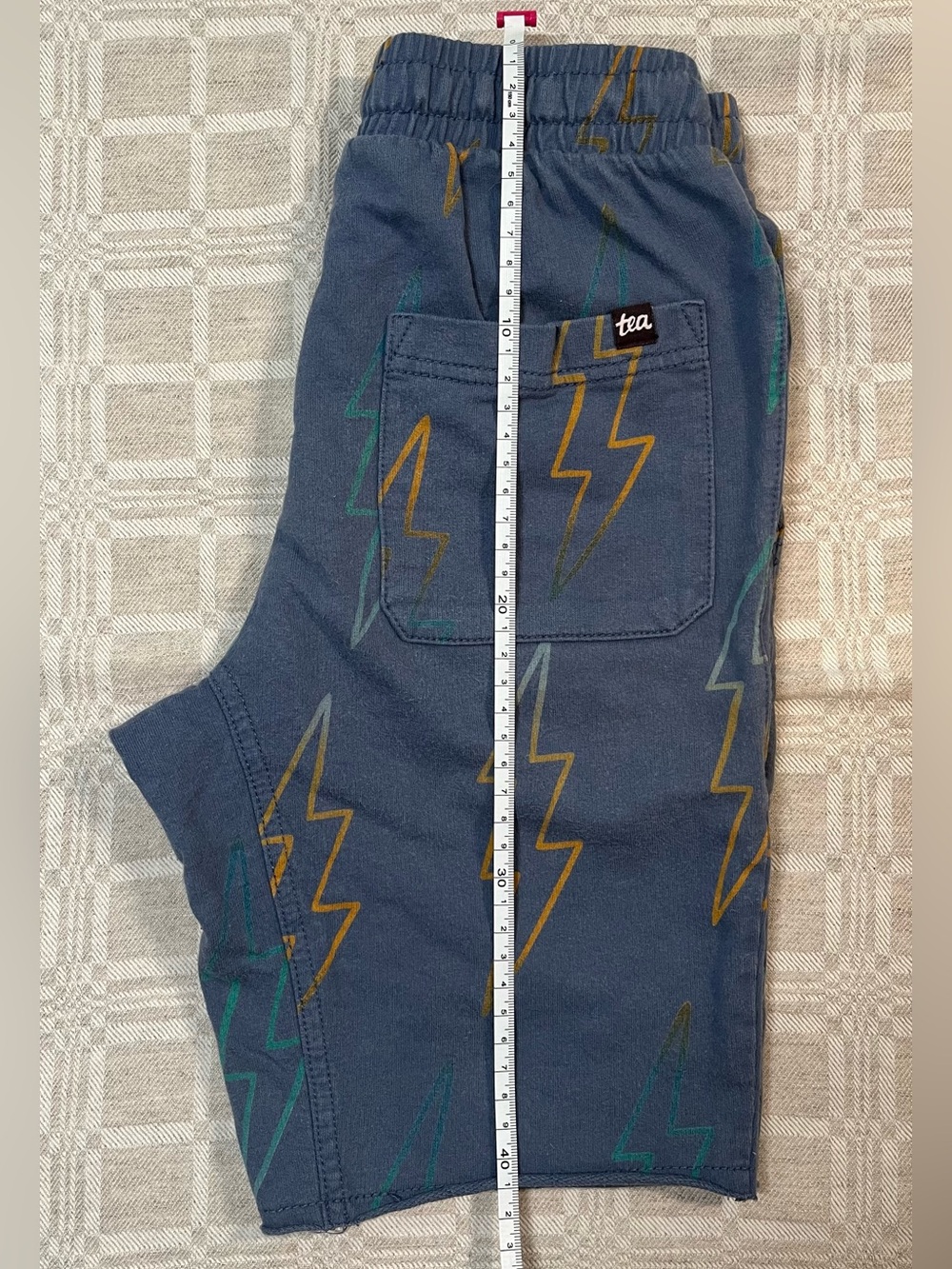 Tea Collection Navy Shorts with Yellow and Teal Lightning Print 100% cotton